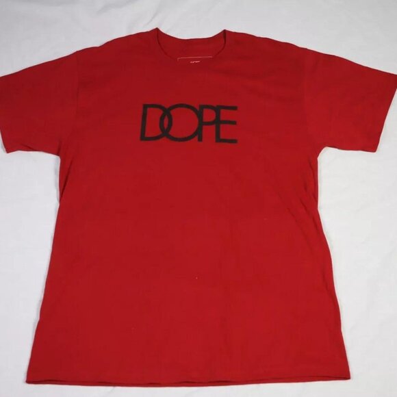 Dope T-Shirt Men's L Red Short Sleeve Crew Neck Spell Out Logo Graphic Print - Picture 1 of 8